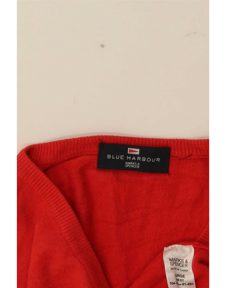 Ανδρικό πουλόβερ Marks & Spencer Blue Harbor με λαιμόκοψη με λαιμόκοψη, μεγάλο κόκκινο ακρυλικό