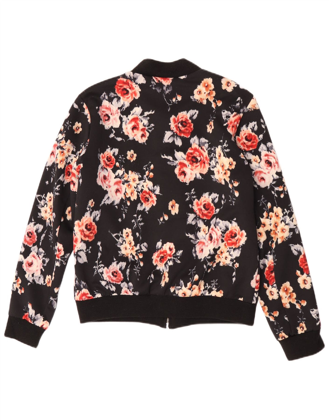 Zara Γυναικείο Bomber Jacket UK 12 Medium Black Floral Polyester