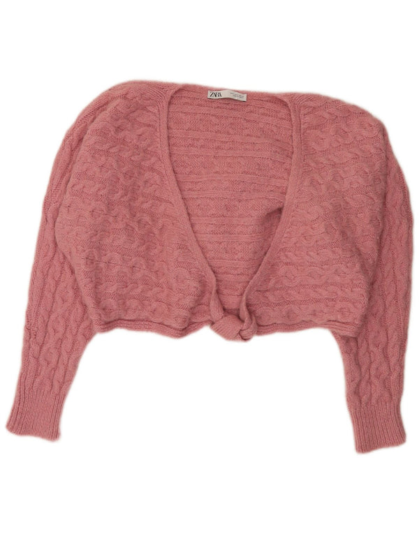 Zara Γυναικείο πουλόβερ ζακέτα υπερμεγέθη UK 10 Small Pink Acrylic