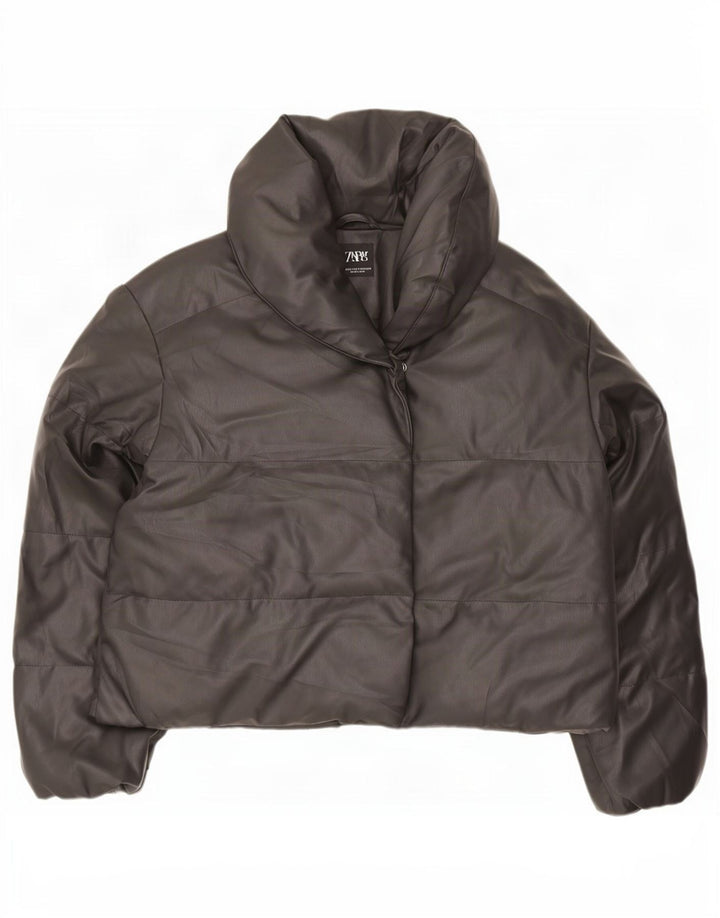 Zara Γυναικείο Crop Oversized Jacket UK 6 XS Μαύρο Πολυεστέρας