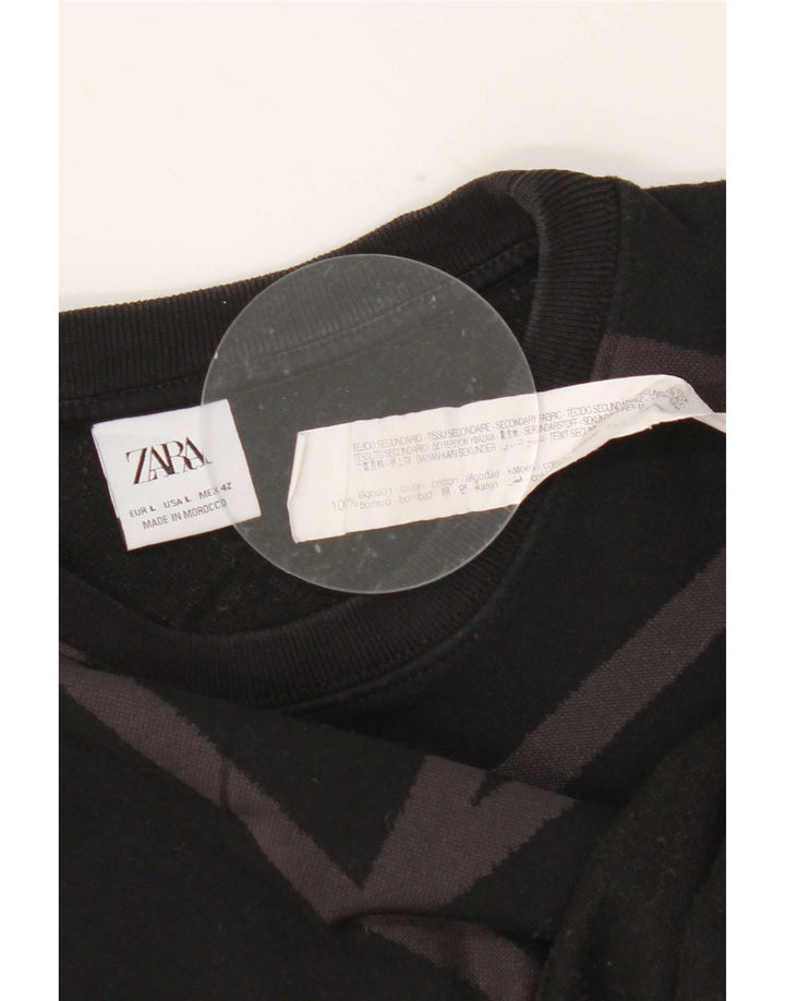Zara Ανδρικό Φούτερ Jumper Μεγάλο Μαύρο Γεωμετρικό Βαμβακερό