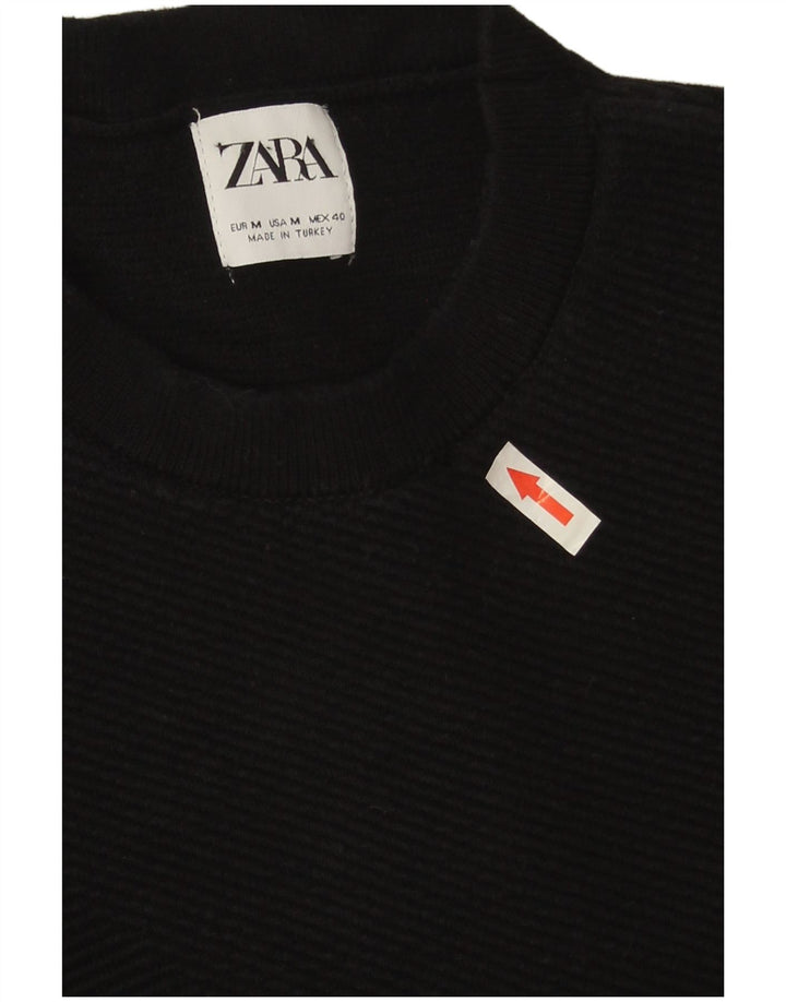 Zara Ανδρικό πουλόβερ με λαιμόκοψη, μεσαίο μαύρο βαμβακερό