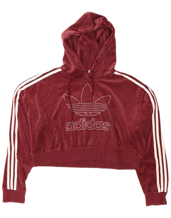 Γυναικεία Adidas Oversized Crop Velor Hoodie Jumper UK 16 Large Burgundy