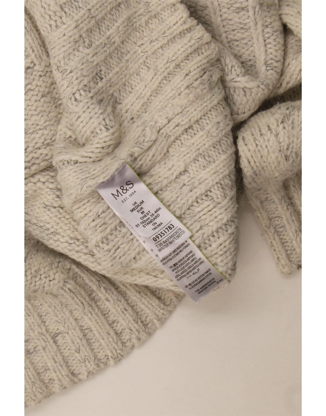 Ανδρικό πουλόβερ Marks & Spencer με φερμουάρ με φερμουάρ ακρυλικό μεσαίο λευκό