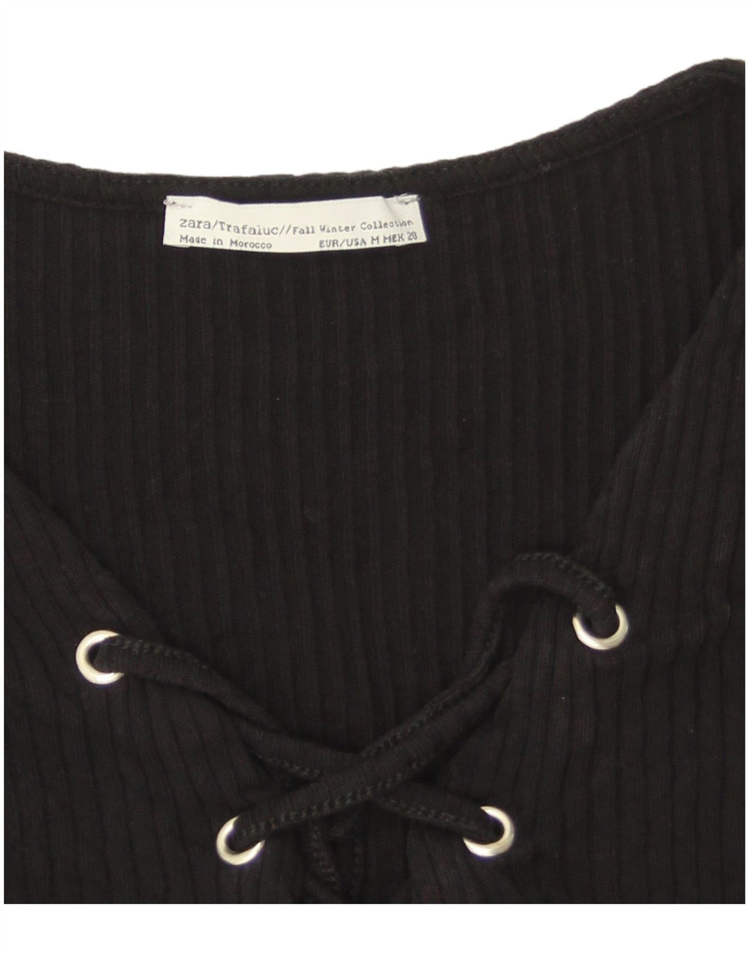 Zara Γυναικείο Crop Top Μακρυμάνικο UK 12 Medium Black