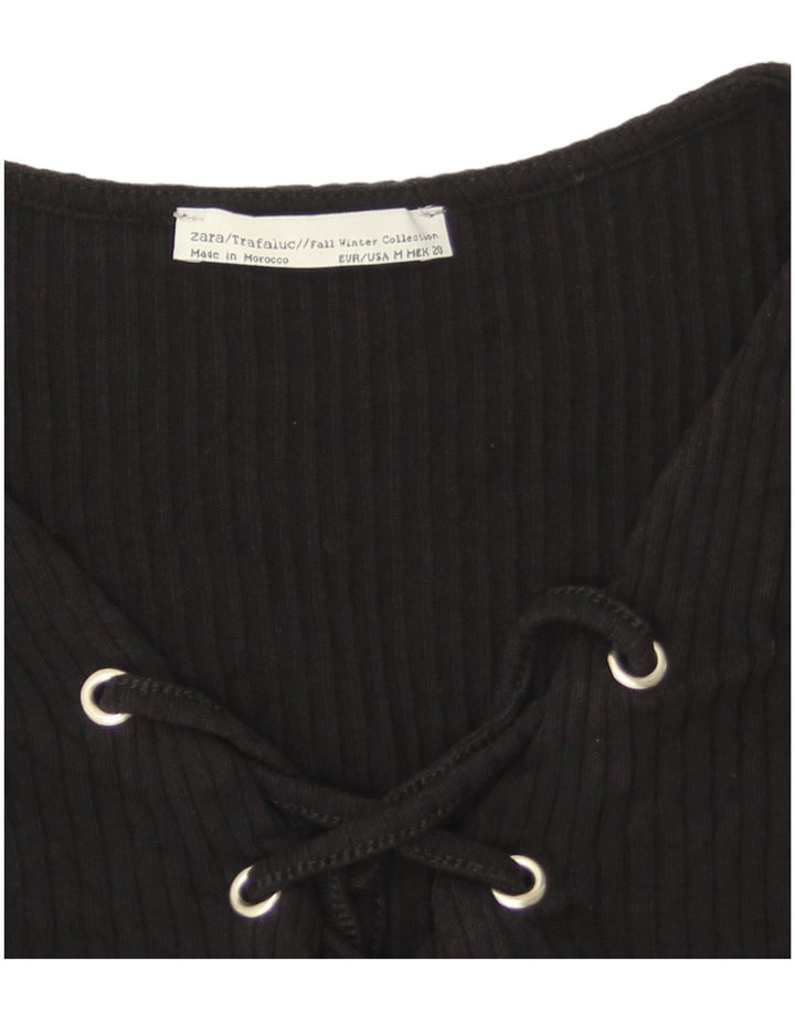 Zara Γυναικείο Crop Top Μακρυμάνικο UK 12 Medium Black