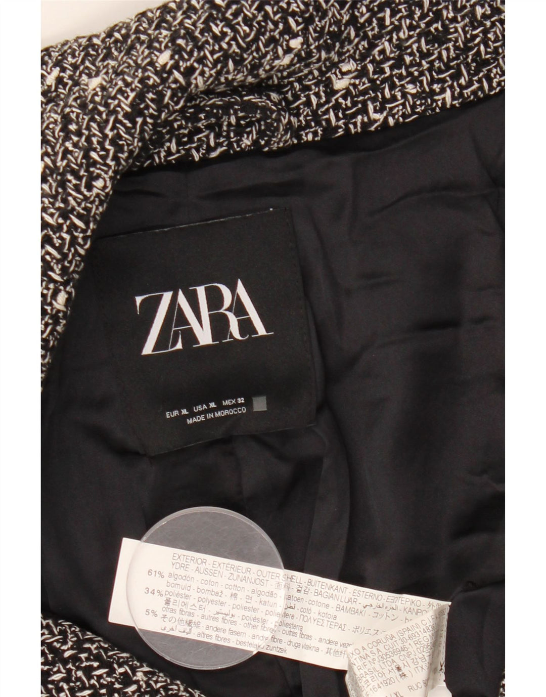 ZARA Γυναικείο σακάκι σακάκι σακάκι μεγάλου μεγέθους Crop UK 18 XL Black Flecked