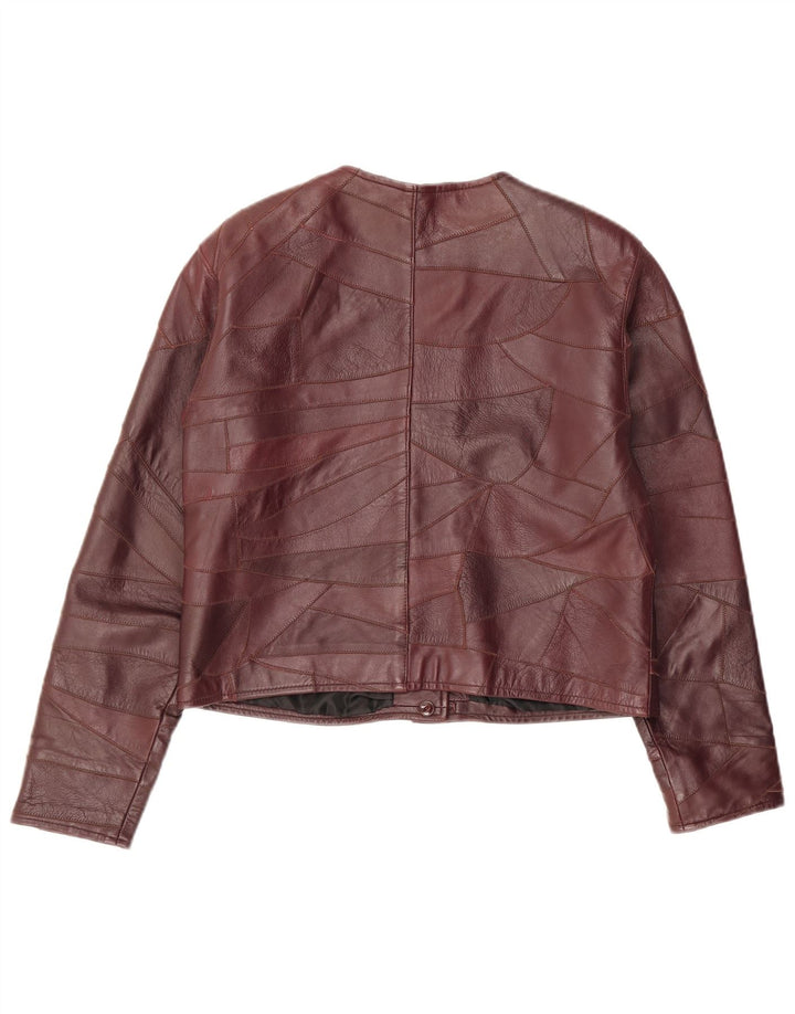 Vintage Γυναικείο Δερμάτινο Μπουφάν UK 14 Medium Burgundy Patchwork