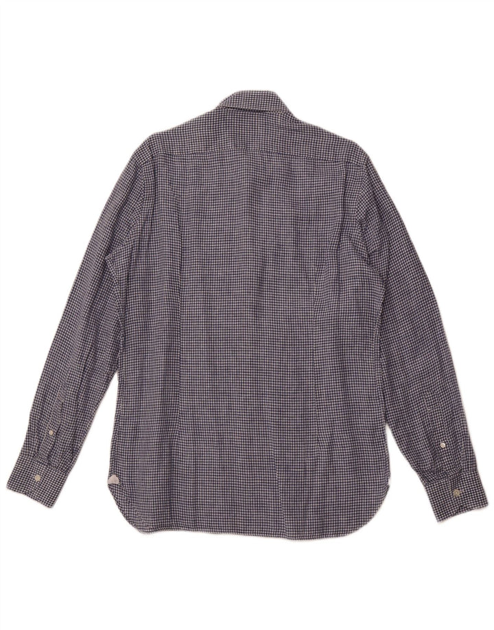 Ανδρικό πουκάμισο BORRELLI μέγεθος 40 15 3/4 μεσαίο μπλε βαμβακερό Gingham