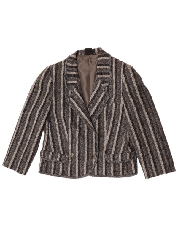 Vintage Womens Double Breasted Blazer Jacket UK 12 Medium Grey Striped
