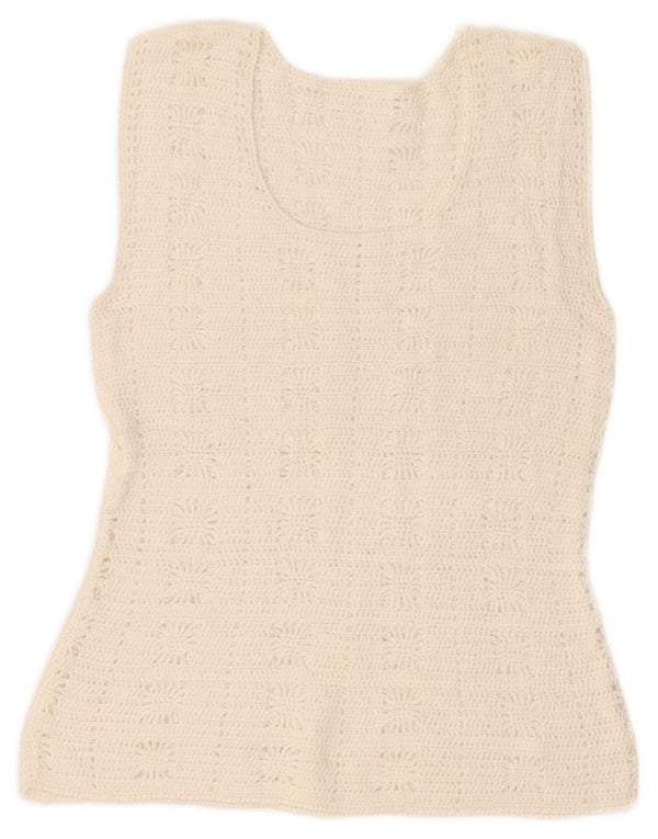 Vintage γυναικείο κροσέ γιλέκο Tank Top UK 4 XS Off White