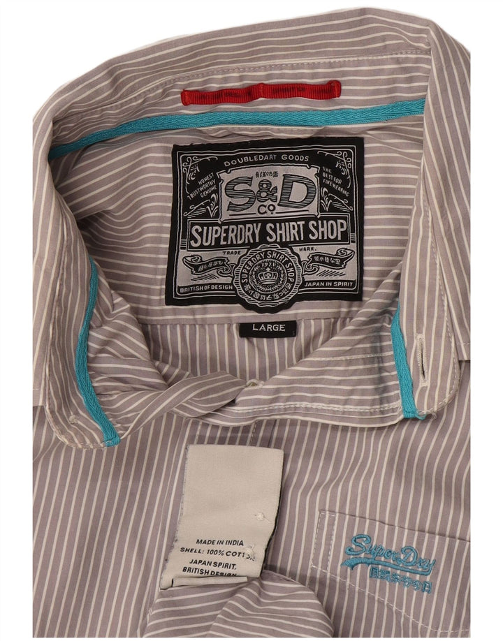 Ανδρικό πουκάμισο Superdry μεγάλο γκρι βαμβακερό ριγέ
