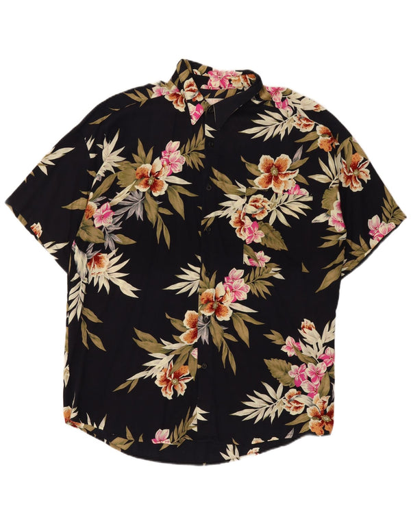 Vintage Ανδρικό κοντομάνικο πουκάμισο μεγάλο μαύρο φλοράλ