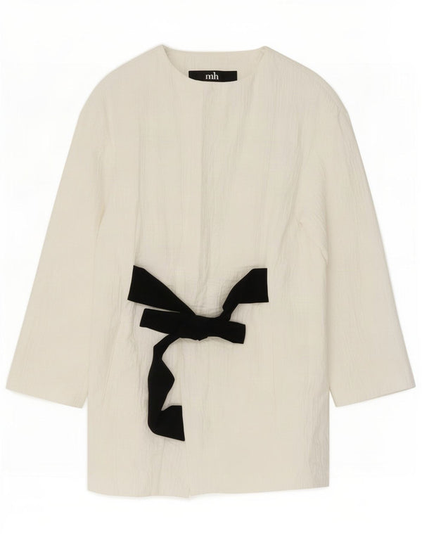 Zara Γυναικείο Longline Oversized Blazer Jacket UK 6 XS Λευκό βαμβακερό
