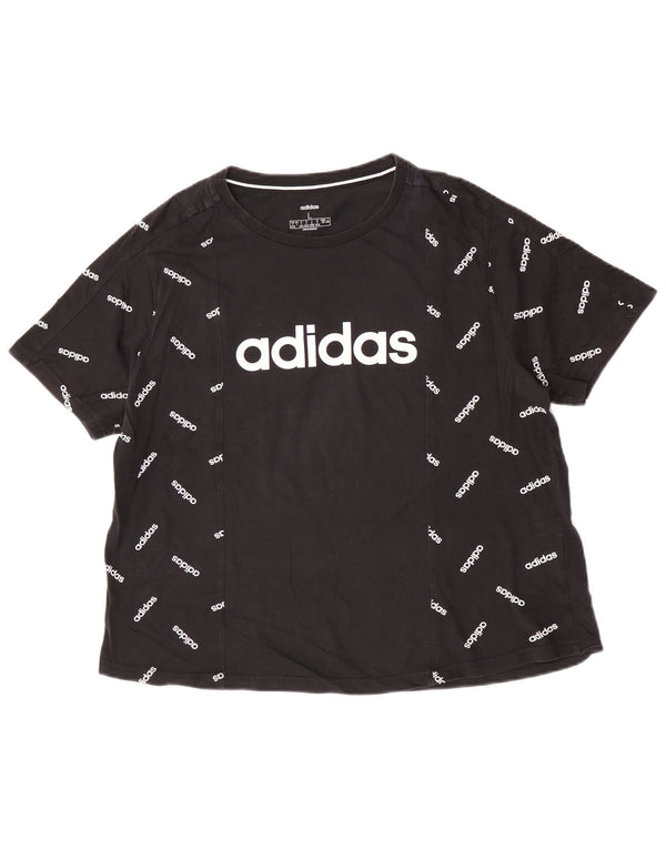 Γυναικείο γραφικό μπλουζάκι Adidas Top UK 16/18 μεγάλο μαύρο βαμβακερό