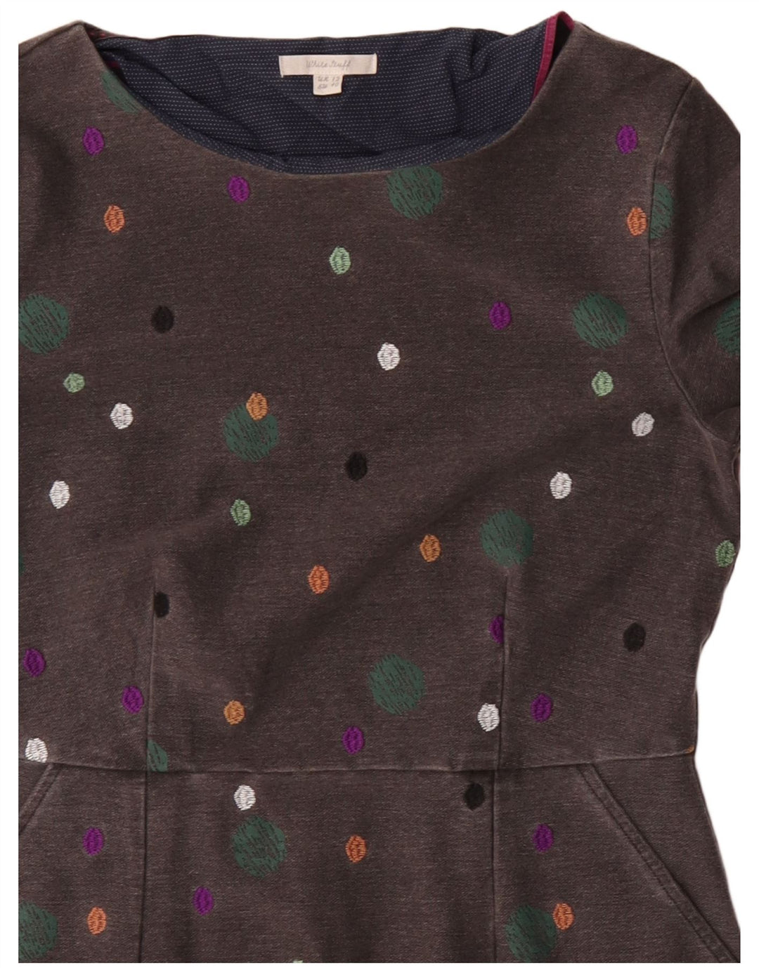 WHITE STUFF Γυναικείο φόρεμα με μανίκια 3/4 UK 12 μεσαίου γκρι με στίγματα