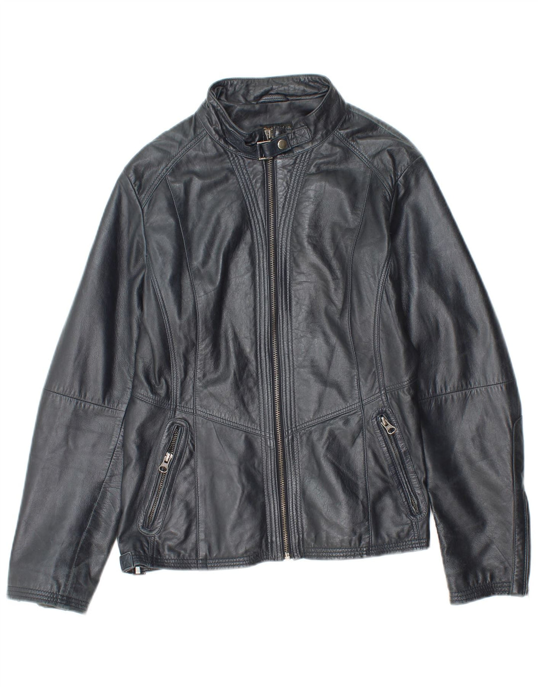 Vintage Γυναικείο Δερμάτινο Μπουφάν IT 48 XL Navy Blue Leather