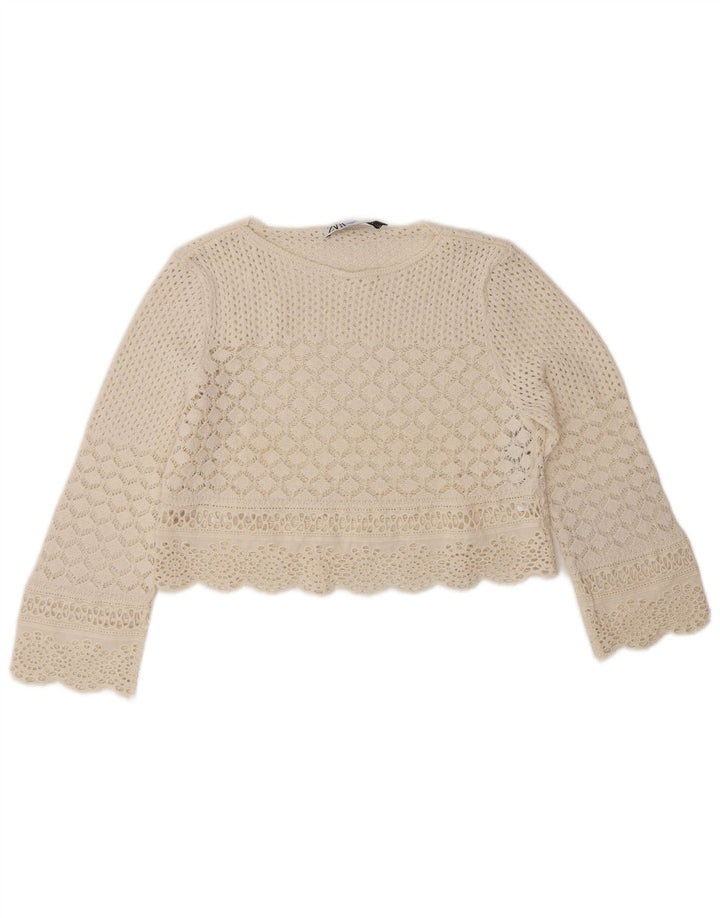 Zara Γυναικείο Crochet Top UK 10 Small Off White Polyester