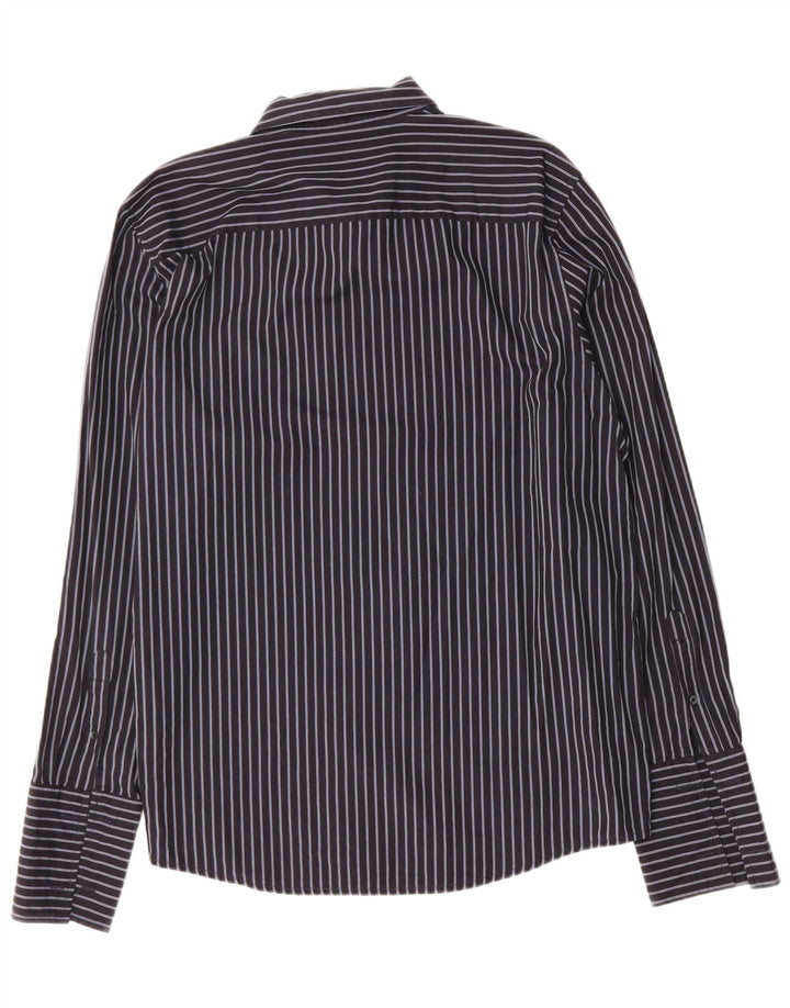 CALVIN KLEIN Mens Formal Shirt Large Navy Blue Striped Cotton
