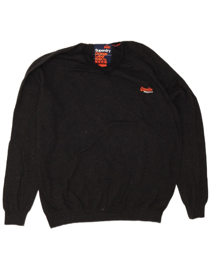 Ανδρικό πουλόβερ με V λαιμόκοψη Superdry 2XL Γκρι βαμβακερό