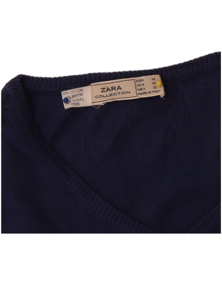 Zara Γυναικεία Ζακέτα UK 14 Medium Navy Blue Cotton