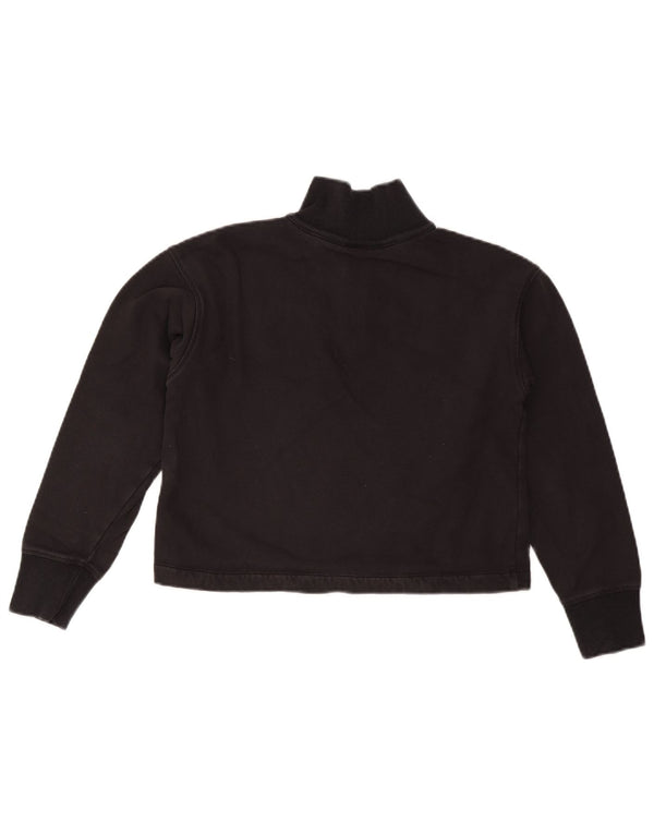 CHAMPION Womens Oversized Crop Zip Neck Sweatshirt Jumper UK 6 XS Black