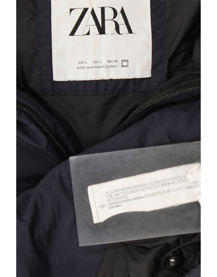 Zara Ανδρικό μπουφάν με κουκούλα UK 40 Large Navy Blue Polyester