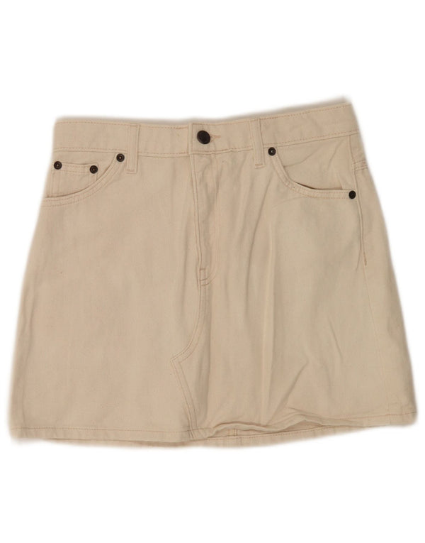 TOPSHOP Womens Mini Denim Skirt UK 8 Small W26 Beige Cotton