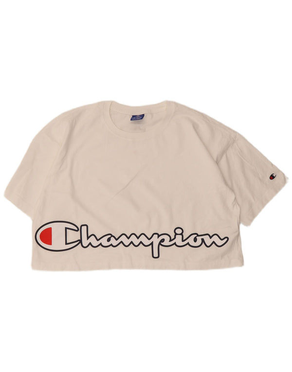 Champion Γυναικείο Crop Graphic T-Shirt Top UK 16 Large White βαμβακερό