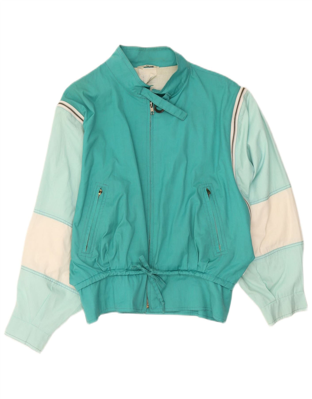 Vintage Γυναικείο Bomber Jacket UK 12 Medium Turquoise Colourblock Polyester