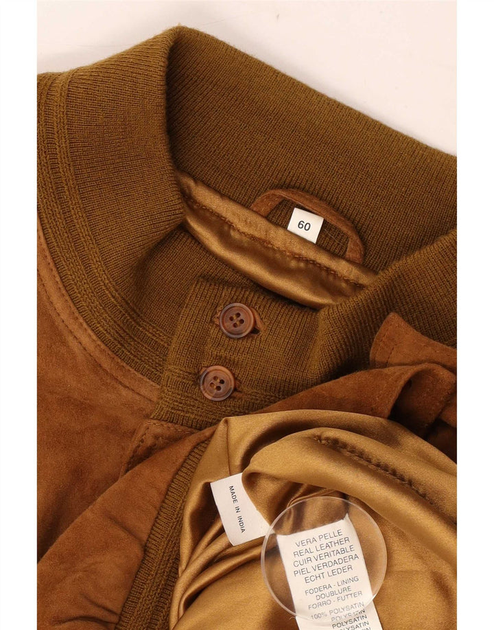 Vintage Ανδρικό Suede Bomber Jacket IT 60 5XL Καφέ Δερμάτινο
