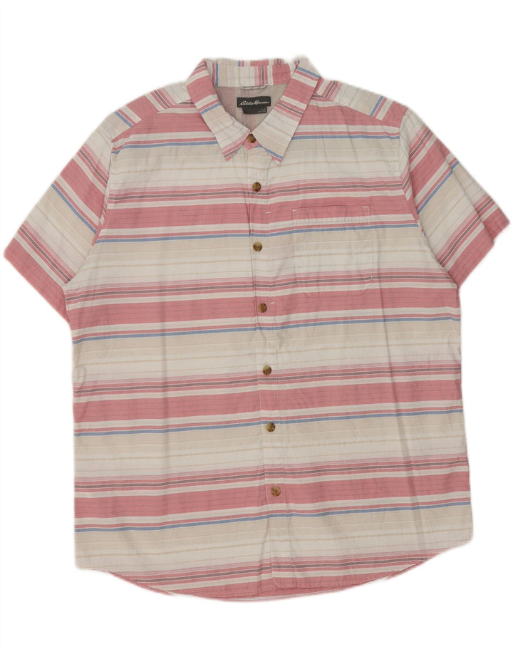 EDDIE BAUER Mens Short Sleeve Shirt Large Pink Striped Cotton Vintage Eddie Bauer and Second-Hand Eddie Bauer from Messina Hembry 