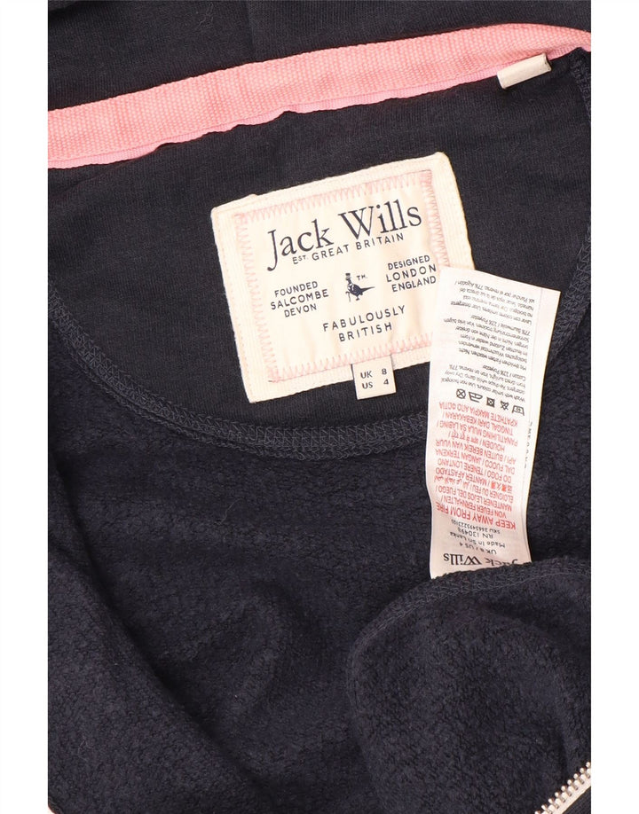 JACK WILLS Γυναικείο πουλόβερ με κουκούλα με φερμουάρ UK 8 μικρό βαμβακερό ναυτικό