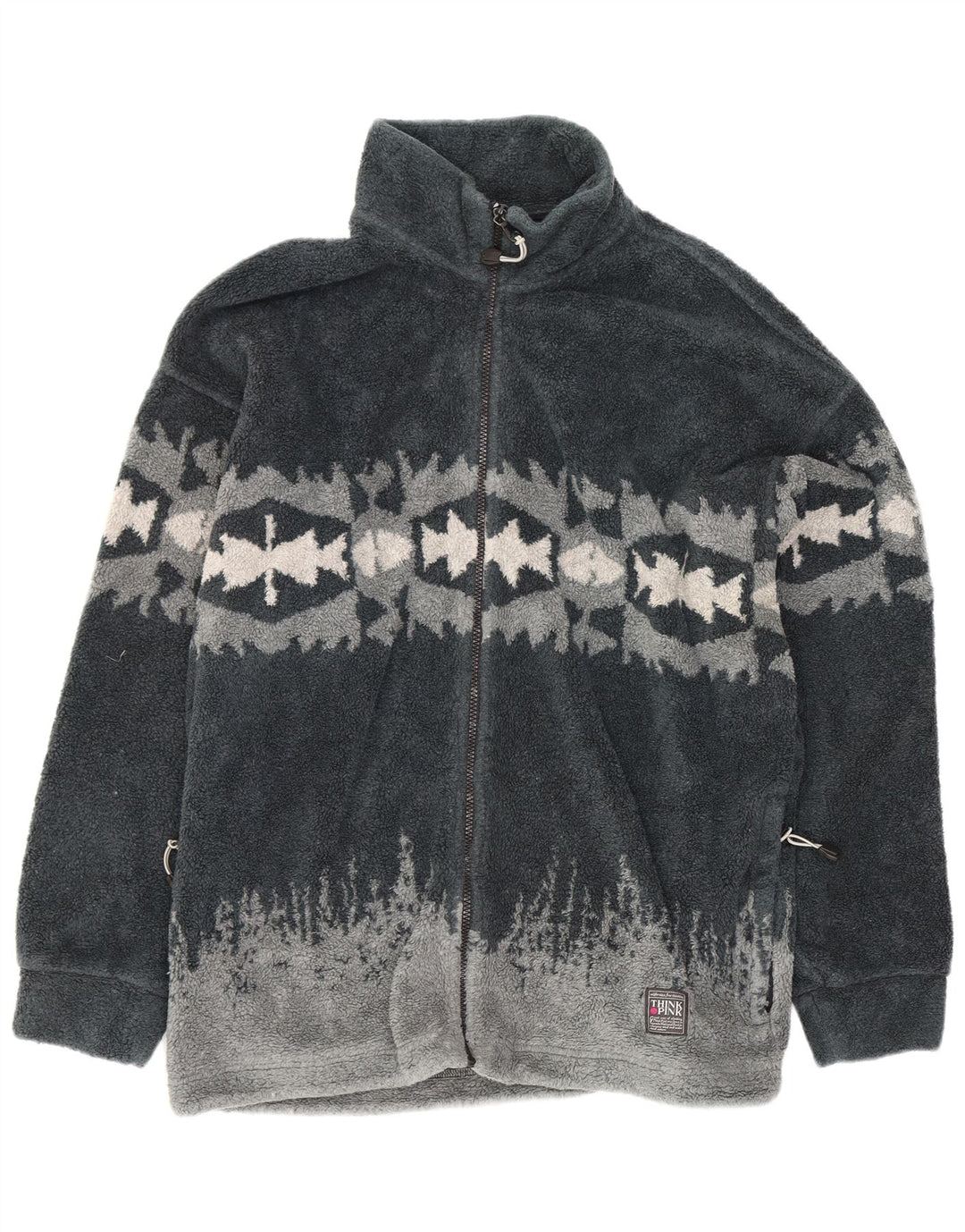 Think Pink Mens Fleece Jacket UK 42 XL Grey Geometric Polyester