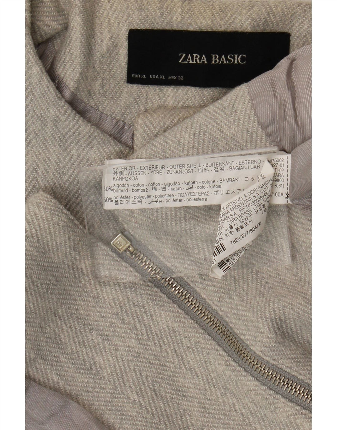 Zara Γυναικείο μπουφάν σακάκι με φερμουάρ UK 18 XL Γκρι βαμβακερό ψαροκόκκαλο