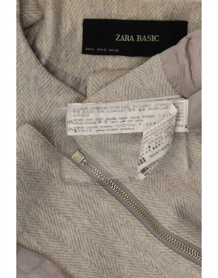 Zara Γυναικείο μπουφάν σακάκι με φερμουάρ UK 18 XL Γκρι βαμβακερό ψαροκόκκαλο