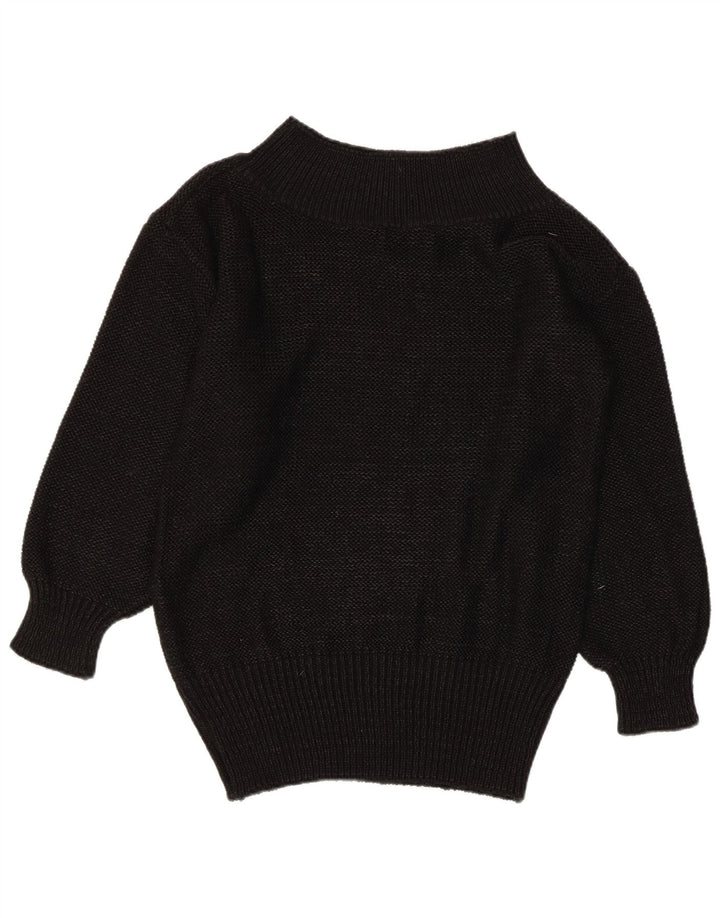 VINTAGE Womens Boat Neck Jumper Sweater EU 38 Medium Black Acrylic