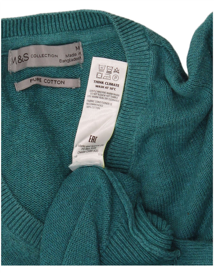 Marks & Spencer Ανδρικό πουλόβερ με λαιμόκοψη σε μεσαίο πράσινο βαμβάκι