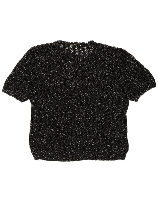 Vintage γυναικείο κοντομάνικο πουλόβερ με λαιμόκοψη UK 12 μεσαίο μαύρο