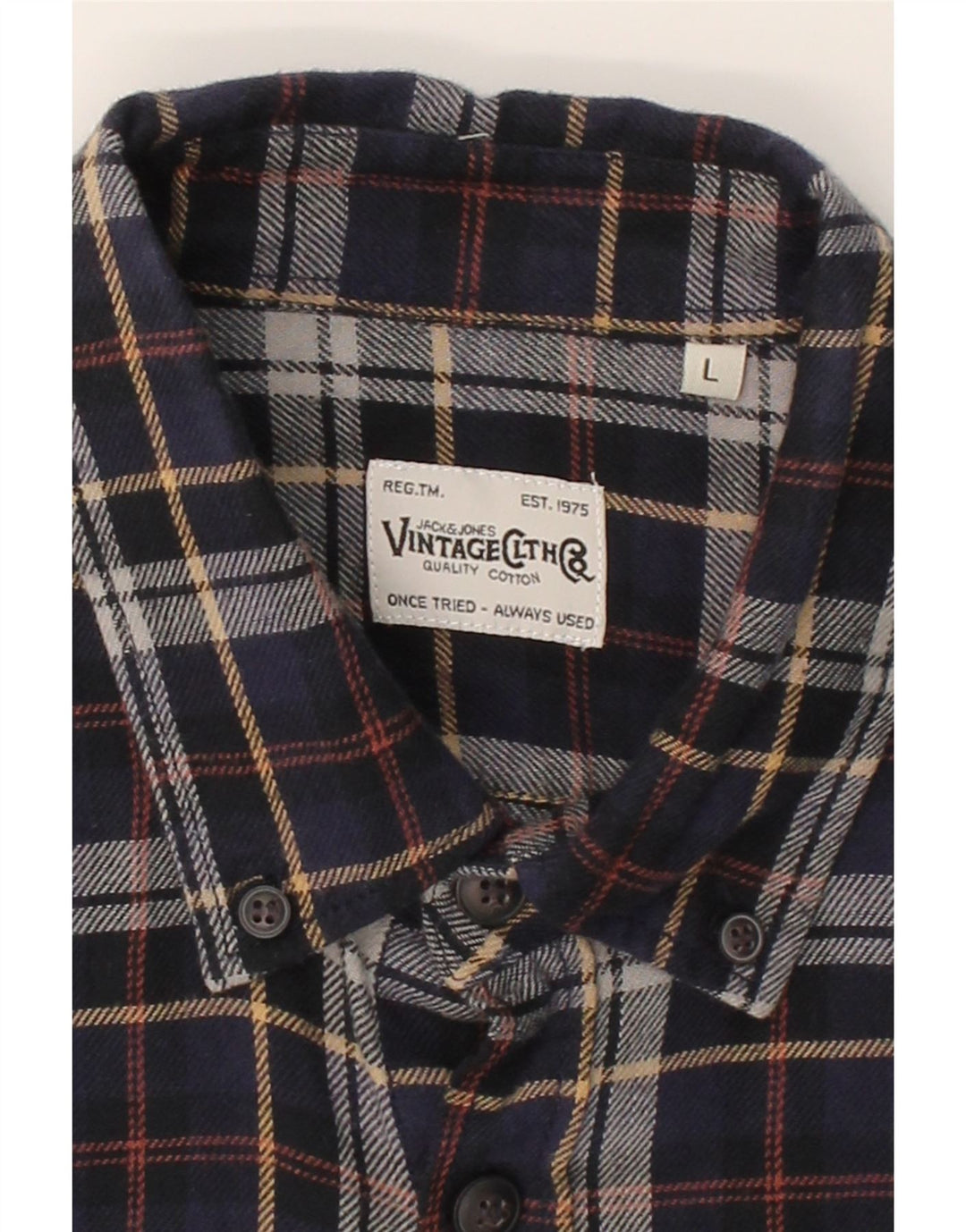 JACK & JONES Mens Flannel Shirt Large Navy Blue Check Cotton Vintage Jack & Jones and Second-Hand Jack & Jones from Messina Hembry 