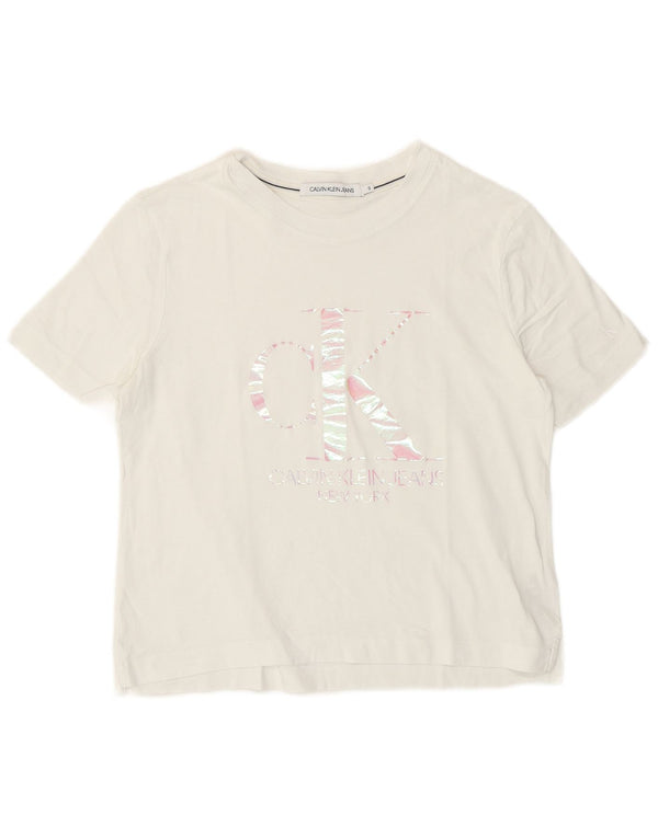 Calvin Klein Γυναικείο Crop Graphic T-Shirt Top 8 Small Off White Logo