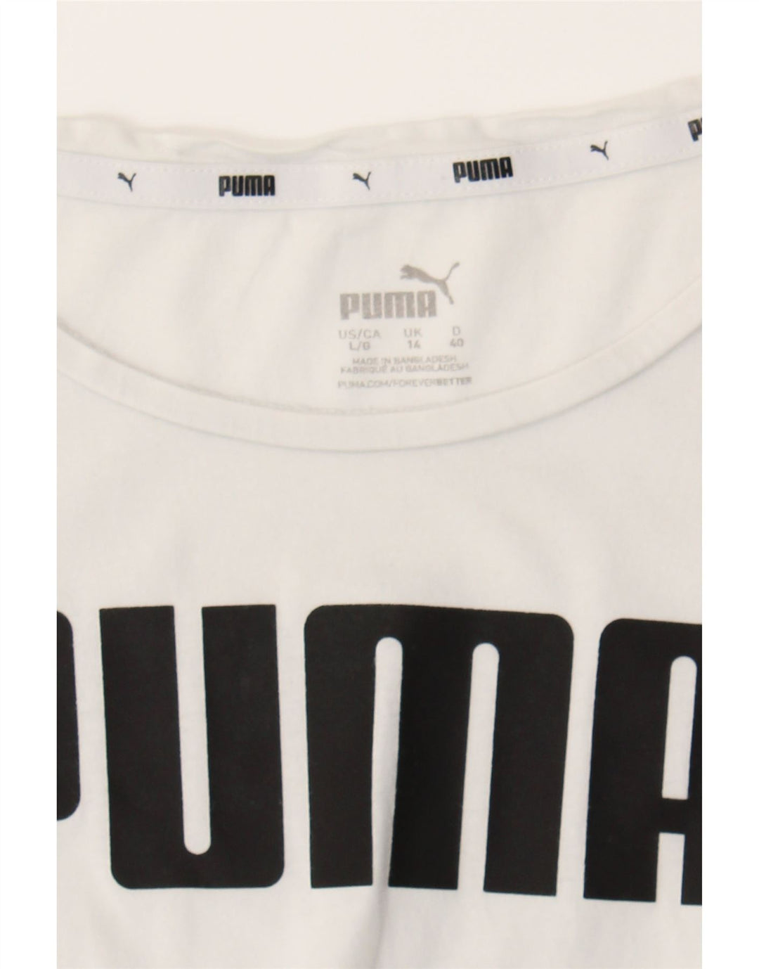 PUMA Womens Graphic T-Shirt Top UK 14 Medium White Cotton Vintage Puma and Second-Hand Puma from Messina Hembry 
