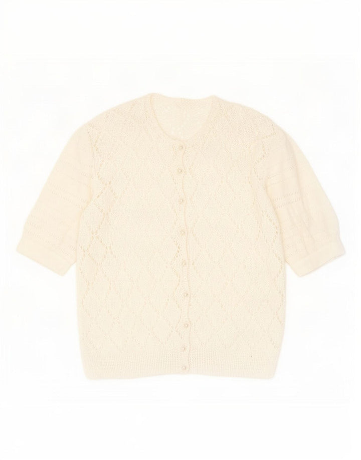 Vintage γυναικείο πουλόβερ See Through Cardigan UK 14 Medium White Flecked