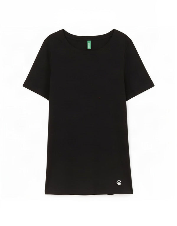 Benetton Γυναικείο T-Shirt Top UK 8 Μικρό μαύρο βαμβακερό