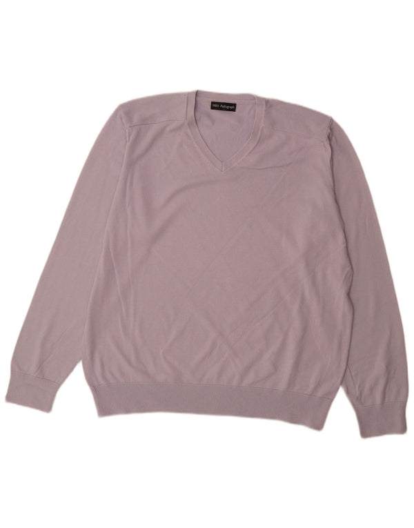 Ανδρικό πουλόβερ Marks & Spencer Autograph V-Neck Jumper XL Μπλε βαμβακερό