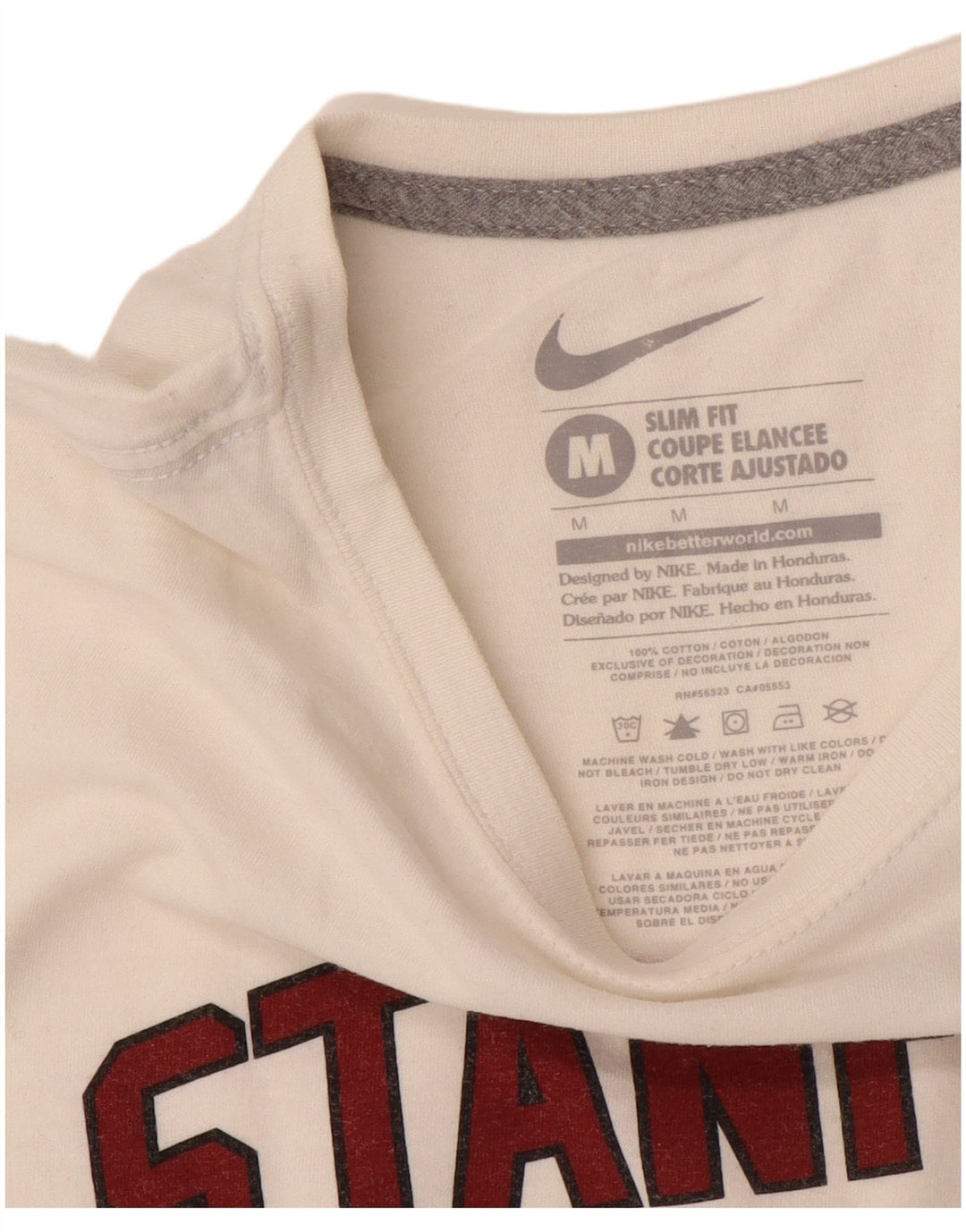 Γυναικείο γραφικό μπλουζάκι NIKE Stanford Slim Fit Top UK 12 Medium White