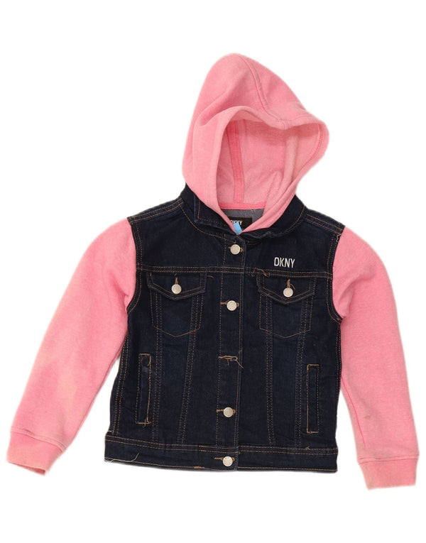 Dkny Girls Hooded Jenim Jacket 5-6 Years Navy Blue Colorblock Cotton