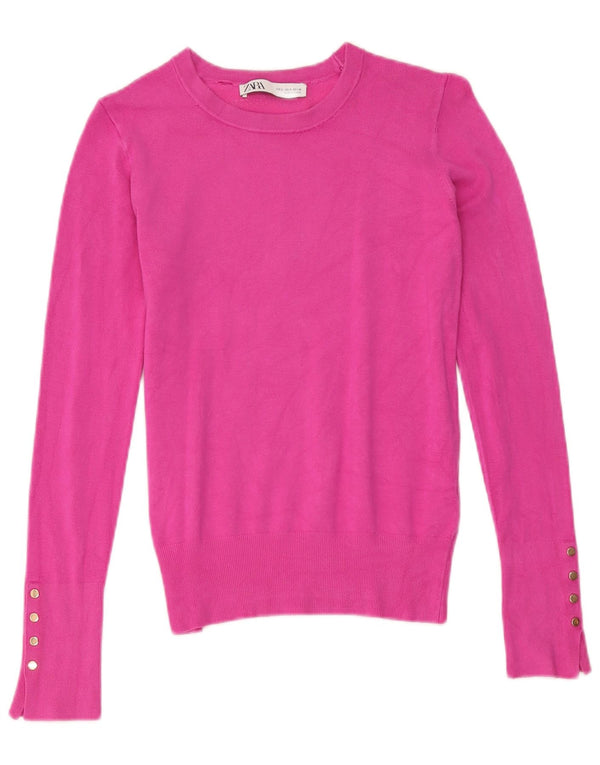 Zara Γυναικείο πουλόβερ με λαιμόκαυστο UK 10 Small Pink Viscose