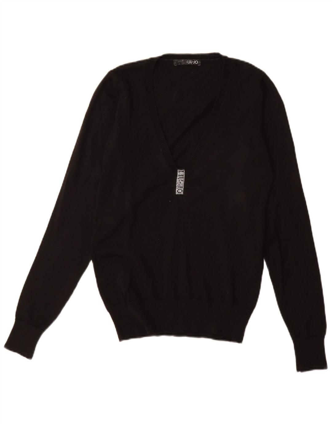 LIU JO Γυναικείο πουλόβερ με λαιμόκοψη μεγάλου μεγέθους IT 40 Small μαύρο