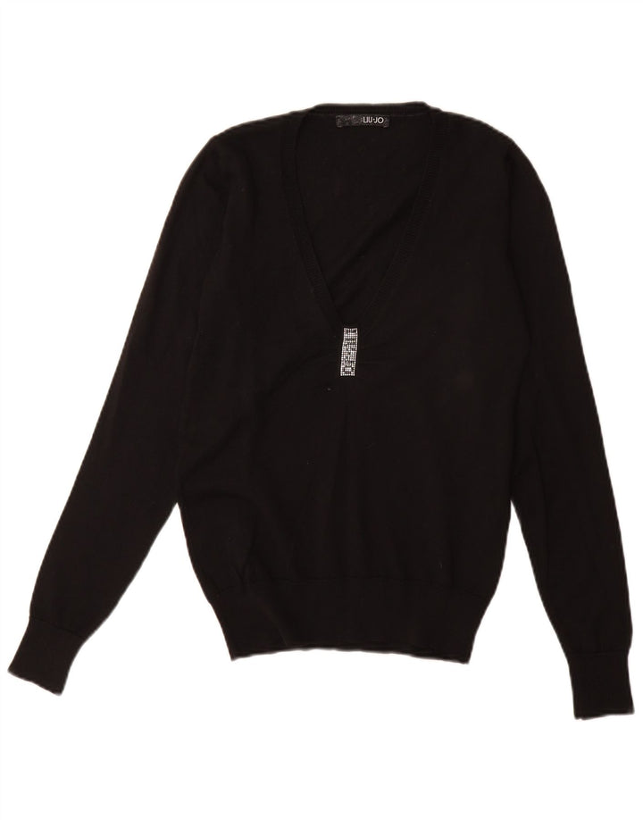 LIU JO Γυναικείο πουλόβερ με λαιμόκοψη μεγάλου μεγέθους IT 40 Small μαύρο